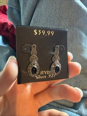 Black Onyx Silver Drop Earrings - JTYDS Style